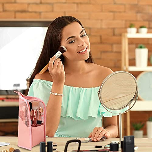 MAYCREATE® 2 in 1 Makeup Brush Bag Makeup Stand Holder Makeup Brush Pouch Makeup Brush Organizer Travel Makeup Brush Bag for Travel (Pink)