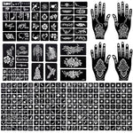 MAYCREATE 14 Sheets Mehendi Stencil Stickers Kit Henna Tattoo Mehandi Stickers for Hands Arabic Henna Temporary Tattoo for Women Mehendi Stencil Stickers for Full Hands, Face, Arm, Body