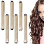 MAYCREATE 6PCS Heatless Hair Curlers Soft Satin Velvet No Heat Overnight Curling Rods with Hook, Flexible Blowout Styling Tools for Big Voluminous Curls, Comfortable All-Day Use, Beige