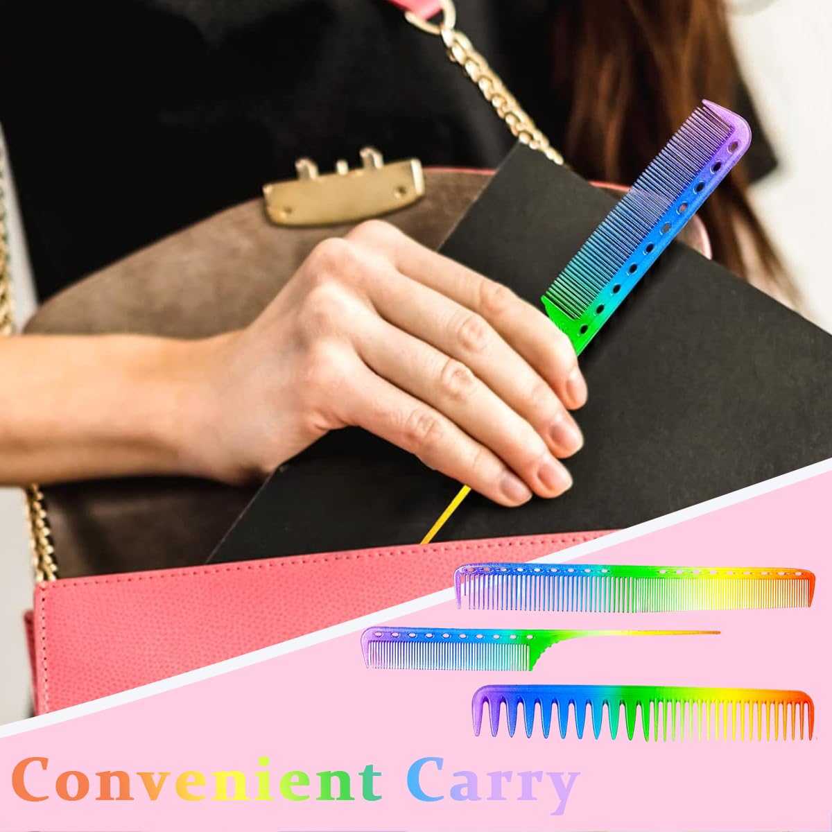 MAYCREATE 3 Pack Hair Comb Set, Rainbow Fine Cutting Hairdressing Rat Tail Combs, Salon Fine Teeth Hair Styling Comb for Back Combing, Root Teasing