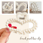 MAYCREATE Pearl Hair Claw Clips for Women with Non Slip Grip and Acrylic Heart Design | 8 Pcs Gift Set