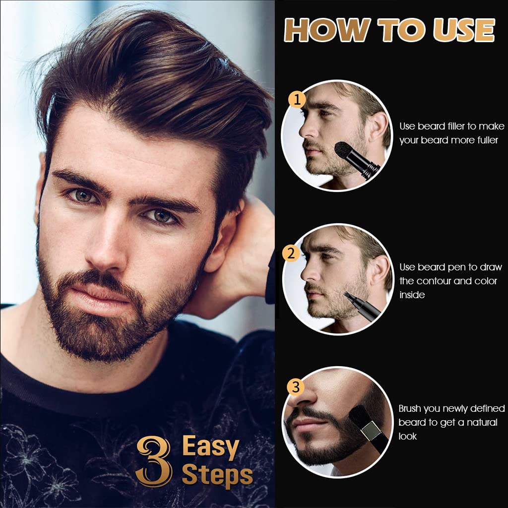 MAYCREATE Beard Pencil for Styling with Dual Tip 2 in 1 Filler Powder | Waterproof for Men