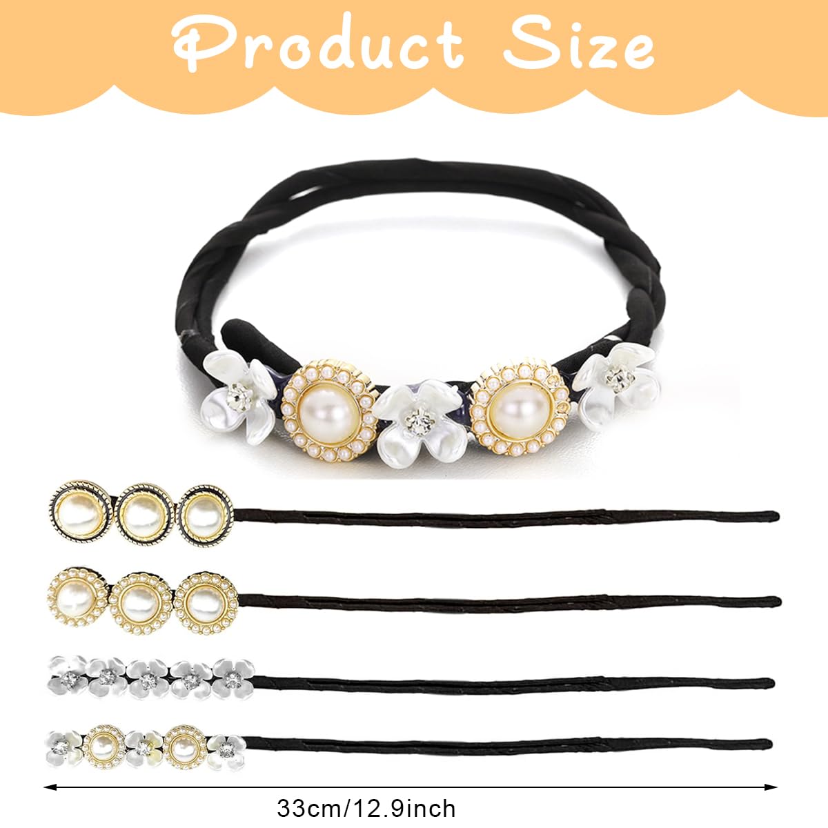 MAYCREATE 4pcs Hair Bun Maker for Hair Flower Pearl Easy Twister Hair Bun Shaper Stylish Rhinestone Twist Hair Bun Accessories for Women Girls Daily, Party, Wedding