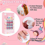 MAYCREATE 120pcs Nail Art Kit for Kids, Children Fake Nails Artificial Nail Tips Girls Full Cover Short False Fingernails for Kids Little Girls Nail Art Decoration, Set of 5
