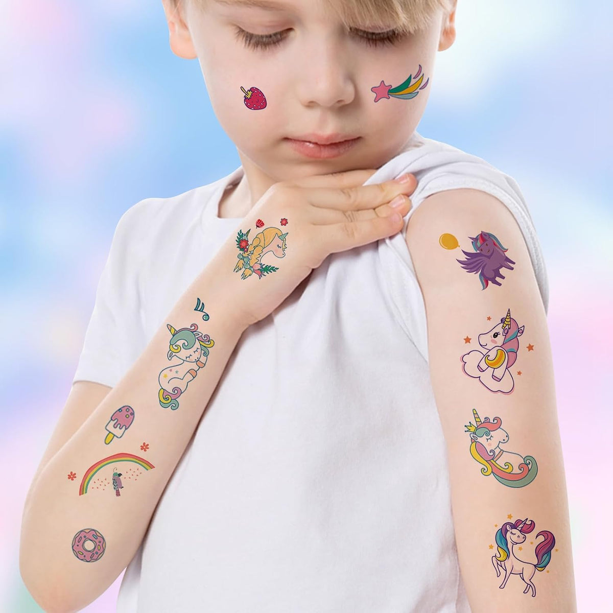 MAYCREATE Temporary Tattoo Stickers for Kids Girls 10 Sheets Waterproof Unicorn Designs | Safe for Parties and Festivals