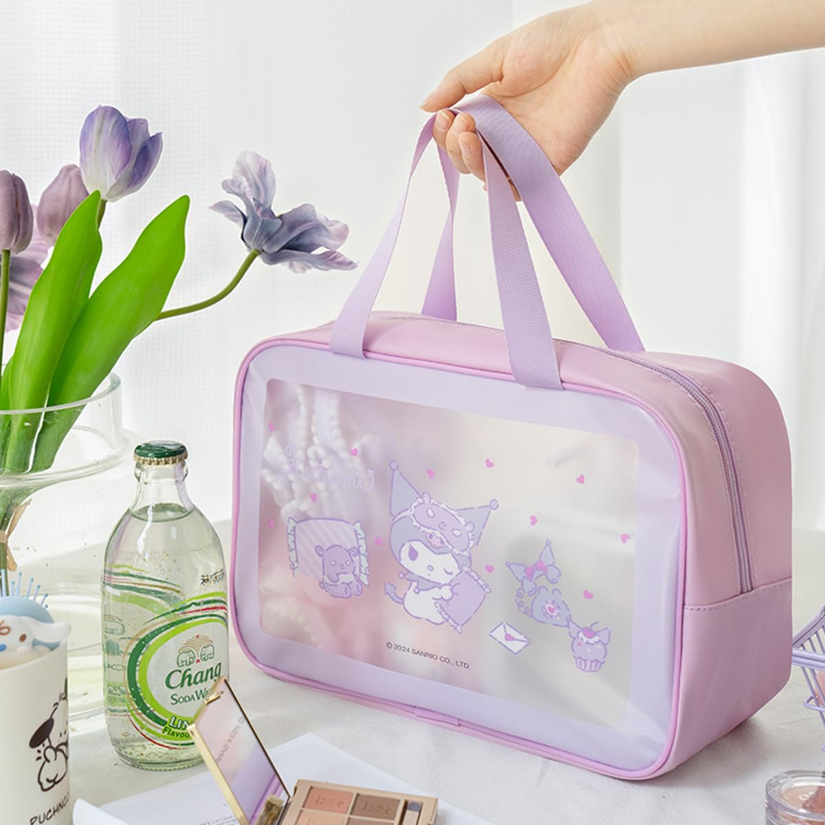 MAYCREATE Toiletry Bag for Women with 25x16x10cm Capacity featuring Waterproof PVC | Cute Kuromi Travel Organizer Set