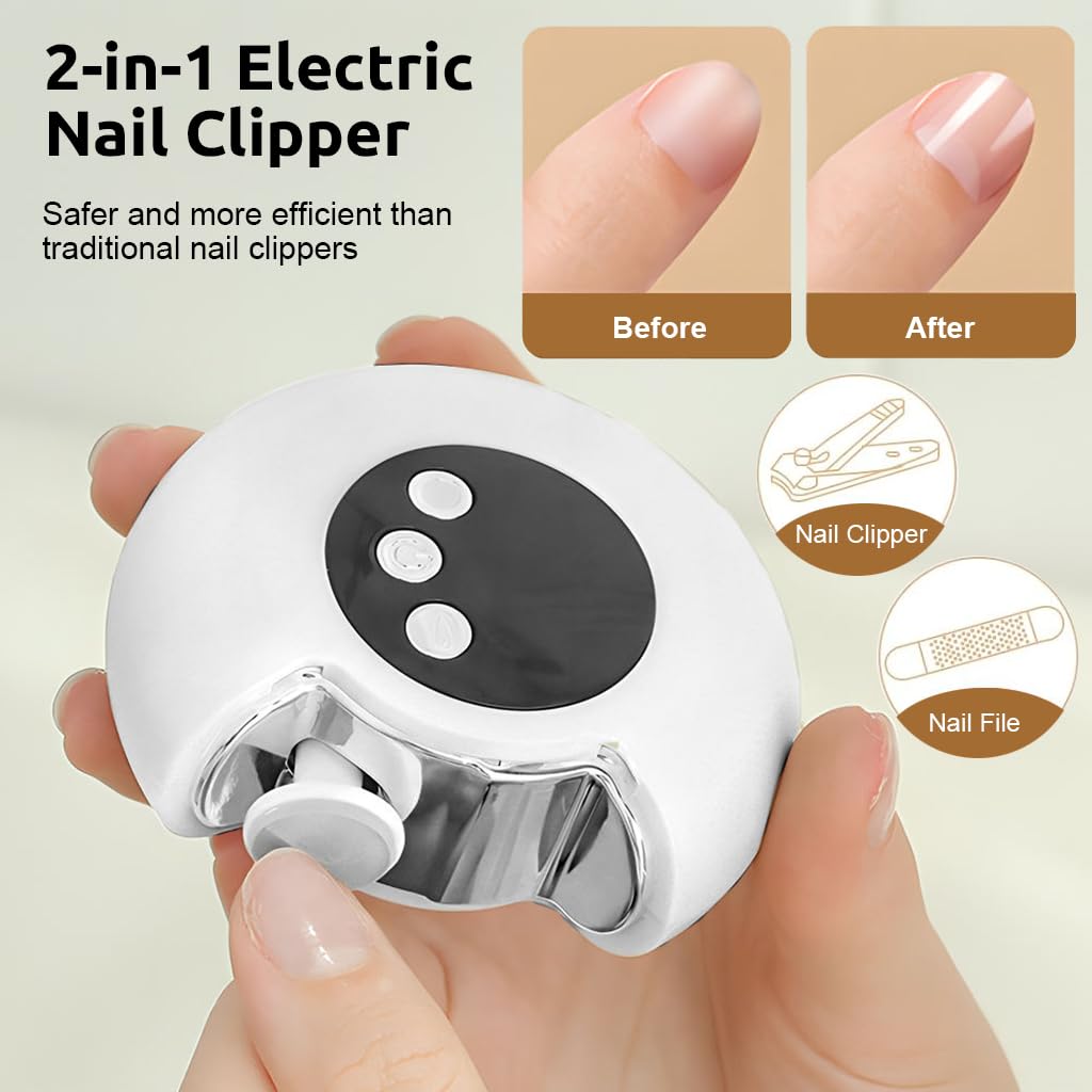 MAYCREATE Electric Nail Clipper with LED 2 IN 1 Nail Clipper& Nail Filer, 2 Speeds Adjustable USB Rechargeable Electric Nail Clipper Nail File, Safe Nail Clipper for Kids Elders Adults