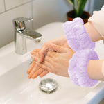 MAYCREATE 2 Pairs Spa Wrist Band for Women Face Wash Wristband Super Absorbent Facial Wrist Wash Band Towel Sweat Wrist Band for Girls Face Washing, Yoga, Fitness (Purple+ Gray)