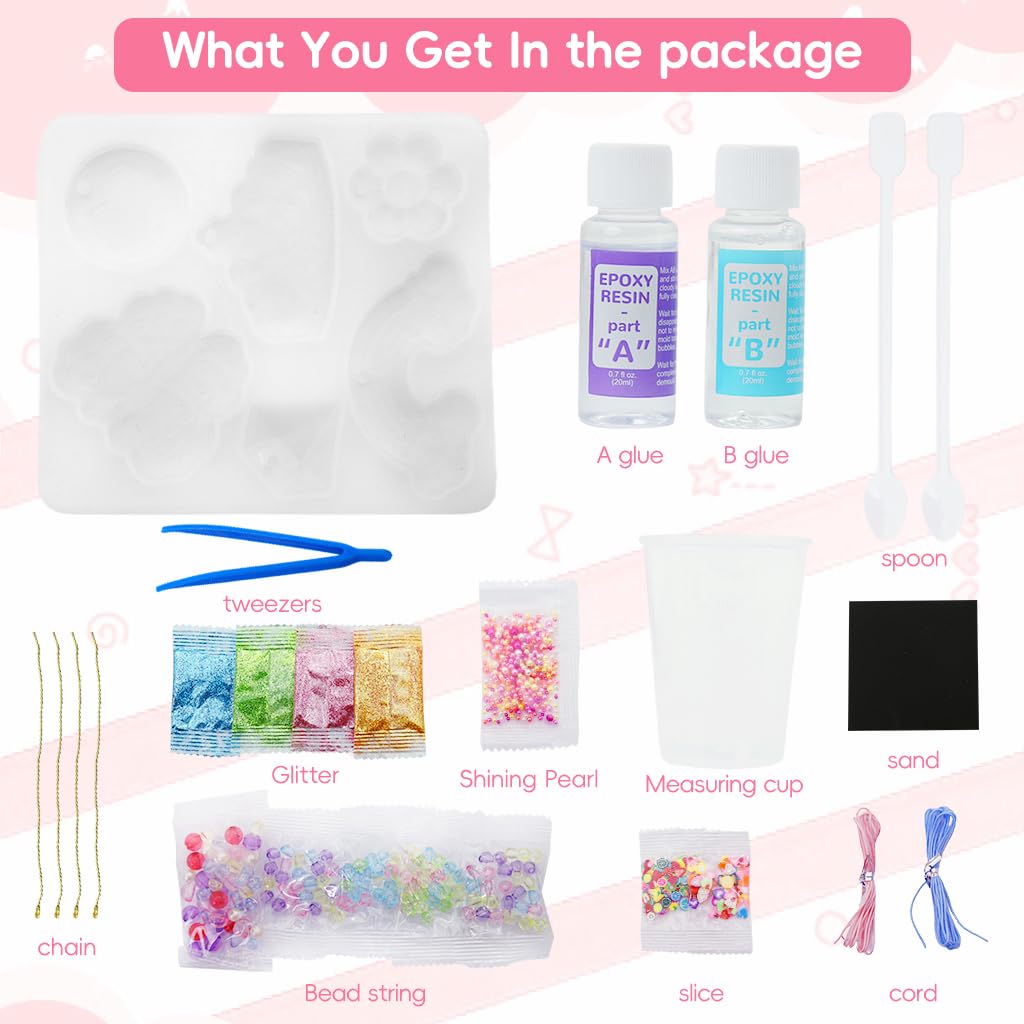MAYCREATE Resin Art DIY Jewelry Making Kit Resin ArtSilicone Mold Craft Kit DIY Beading Necklace Bracelet Making Art Kit for Kids & Adults DIY Resin Art Necklace Bracelets Bag Charms Art Kit