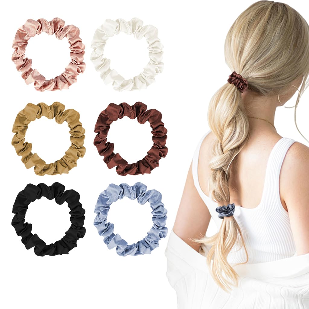 MAYCREATE Satin Hair Scrunchies for Women with Elastic Core and Soft Silk Fabric | 6 Pack