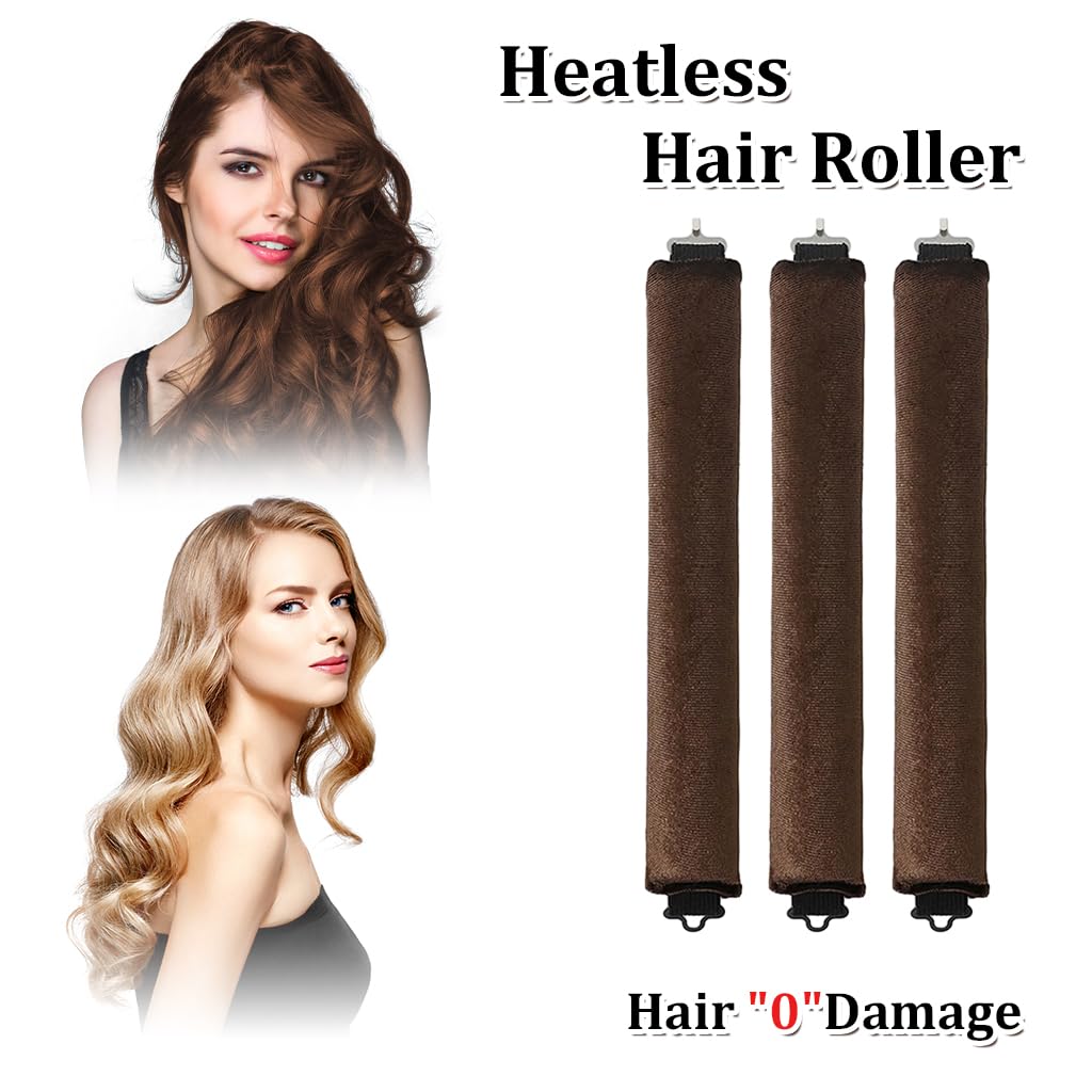 MAYCREATE Heatless Hair Curler for Overnight Curls with Hook and Satin Rollers | Brown