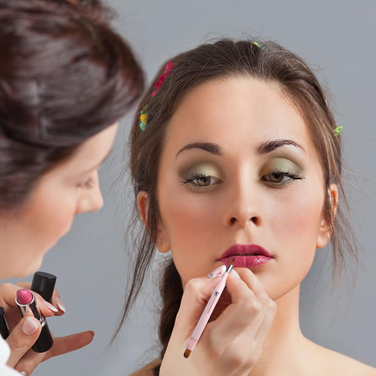 MAYCREATE Retractable Lip Brush for Lipstick with Double End Design and Cap | Pink Portable Makeup Tool