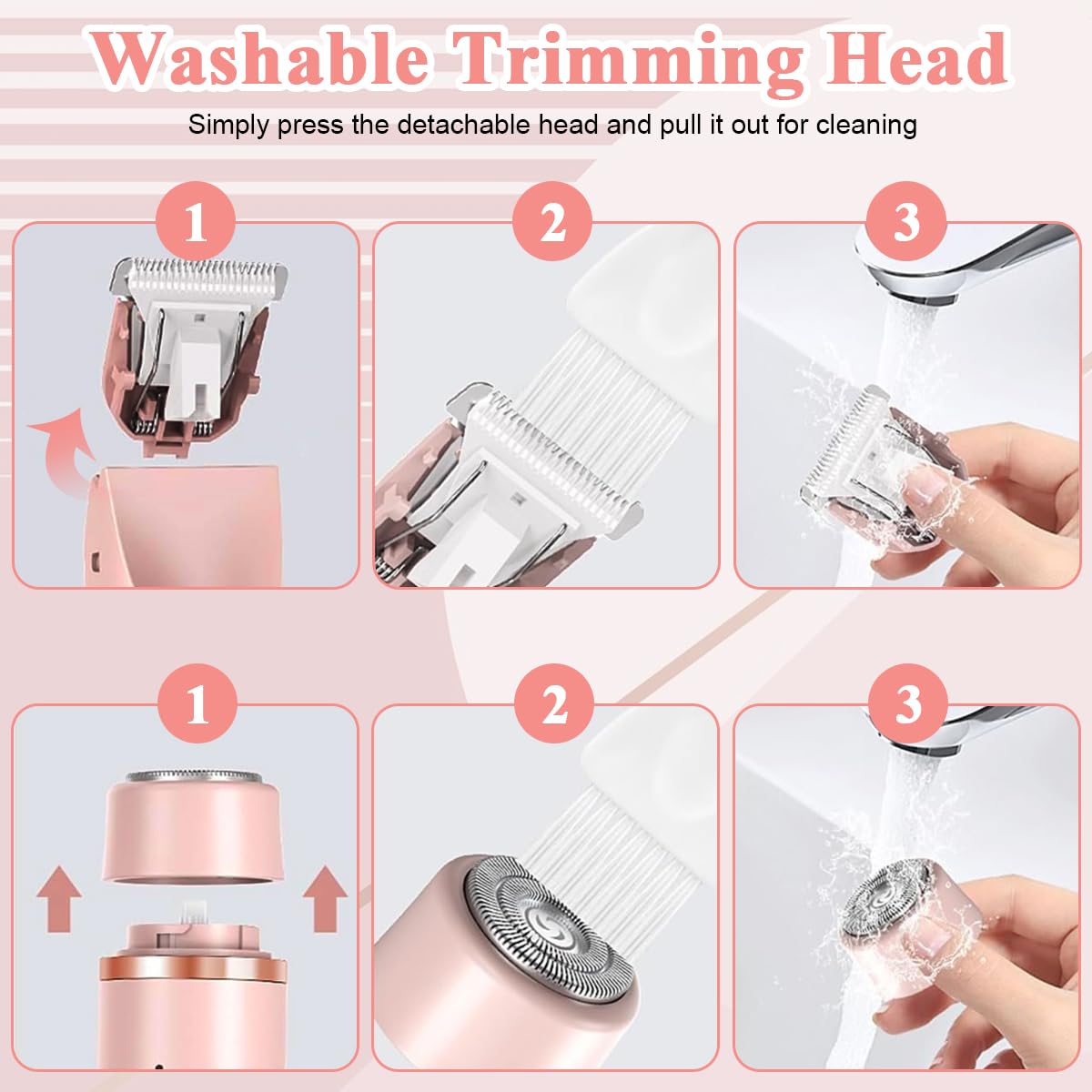 MAYCREATE Electric Shaver for Women 2 In 1 Dual Head Electric Razor USB Cordless Hair Trimmer Shaver IPX7 Waterproof Wet & Dry Use Painless Bikini Trimmer for Bikini Lines, Face Hair, Legs, Under Arm