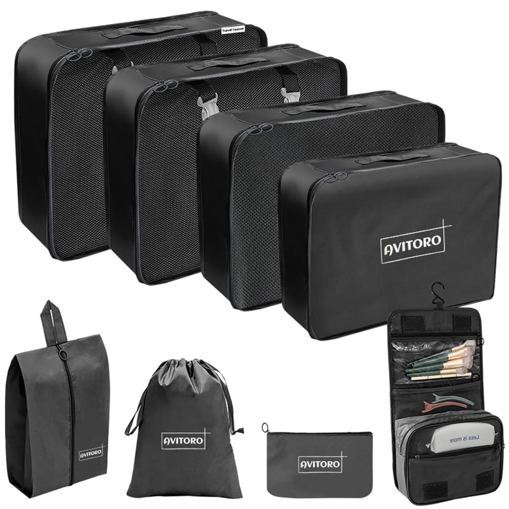 MAYCREATE 8 Pcs Women Travel Packing Organizers, Travel Packing Cubes for Suitcase Set Luggage Organizers for Suitcase Lightweight Travel Essential Bag with Large Toiletries Bag for Clothes Shoes