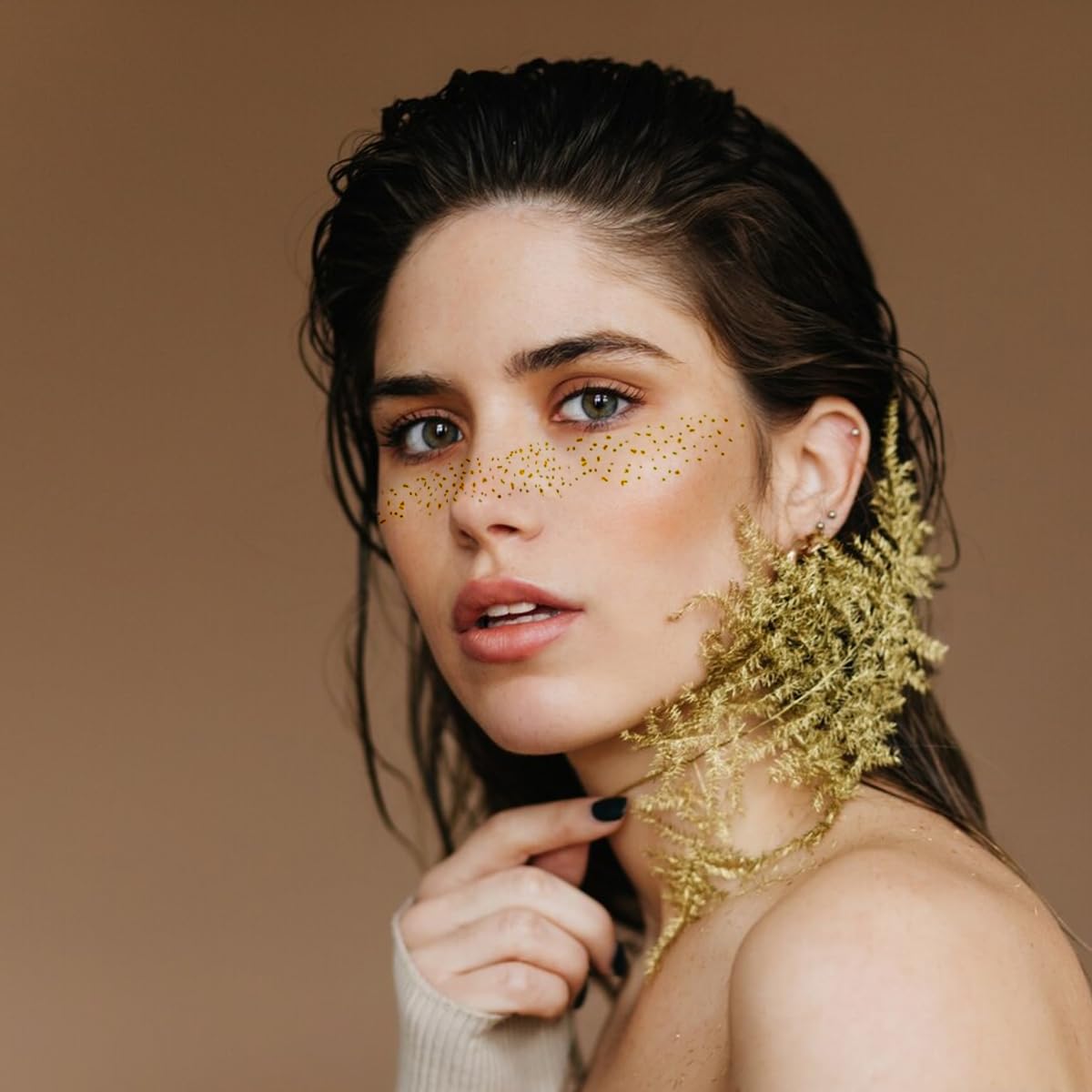 MAYCREATE 3 Sheets Face Tattoo Stickers Metallic Golden Freckles Tattoo Stickers Creative Golden Freckles Tattoo Stickers Face Art Stickers