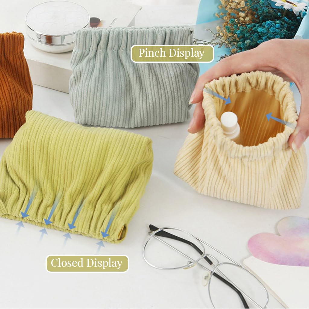 MAYCREATE Corduroy Storage Pouch for Travel and Daily Use featuring Easy Squeeze Open | 4pcs 13x5x12cm Makeup Coin Jewelry Organizer