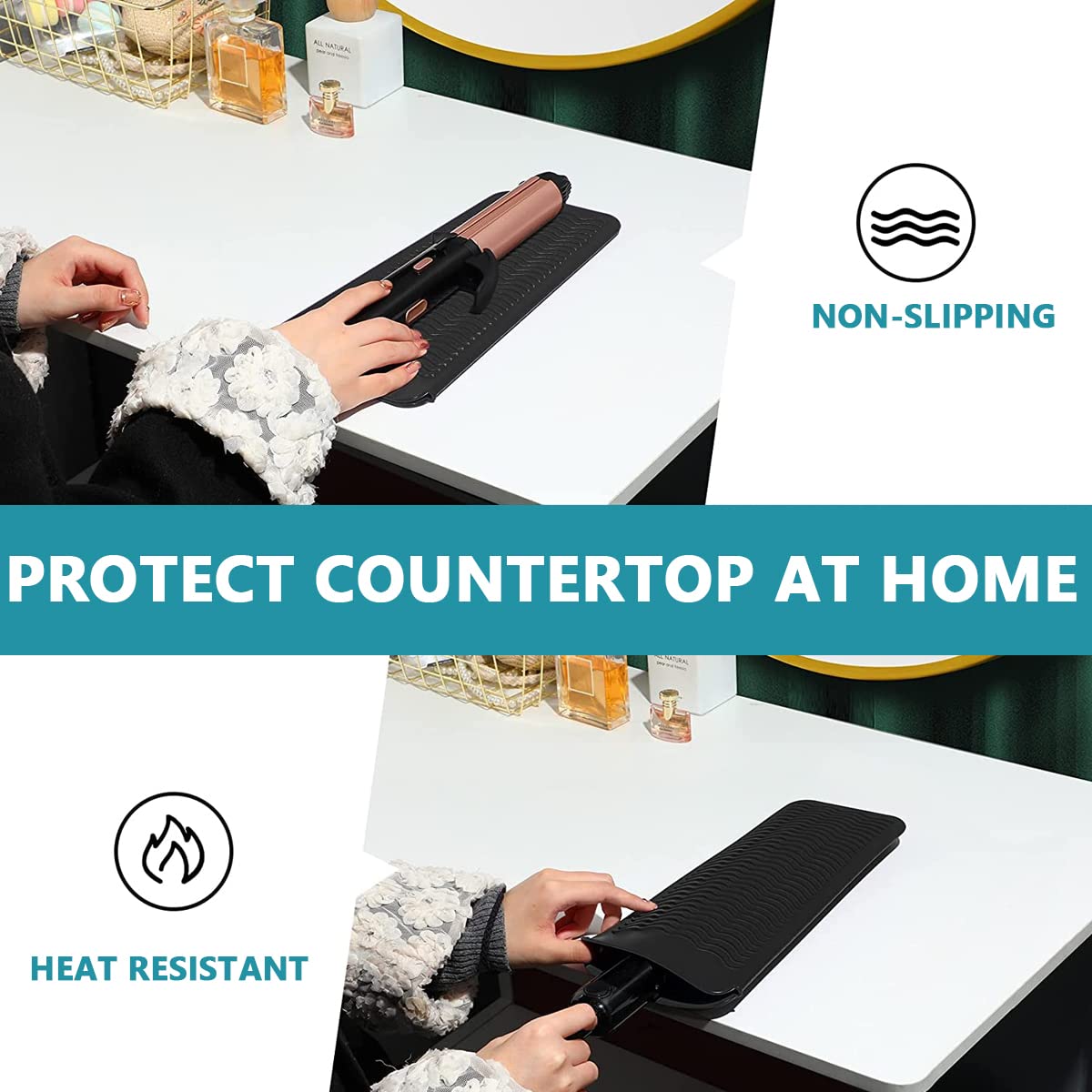 MAYCREATE Heat Resistant Silicone Mat Pouch, Mat Cover for Curling Irons, Hair Straightener, Flat Irons and Other Hot Hair Tools, Black