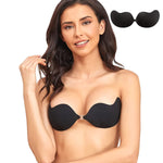 MAYCREATE 1 Pair Silicone Wire Free Stick-On Bra Padded, Adhesive Bra Strapless Silicone Invisible Push Up Reusable Self Sticky Bra for Backless Dress Stick on Bra, Black, C