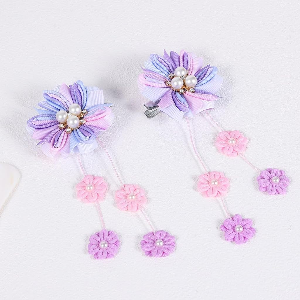 MAYCREATE Hair Bows for Girls with Secure Alligator Clips 4PCS 6 in Grosgrain Ribbon | Purple Floral Accessories for Toddlers and Teens