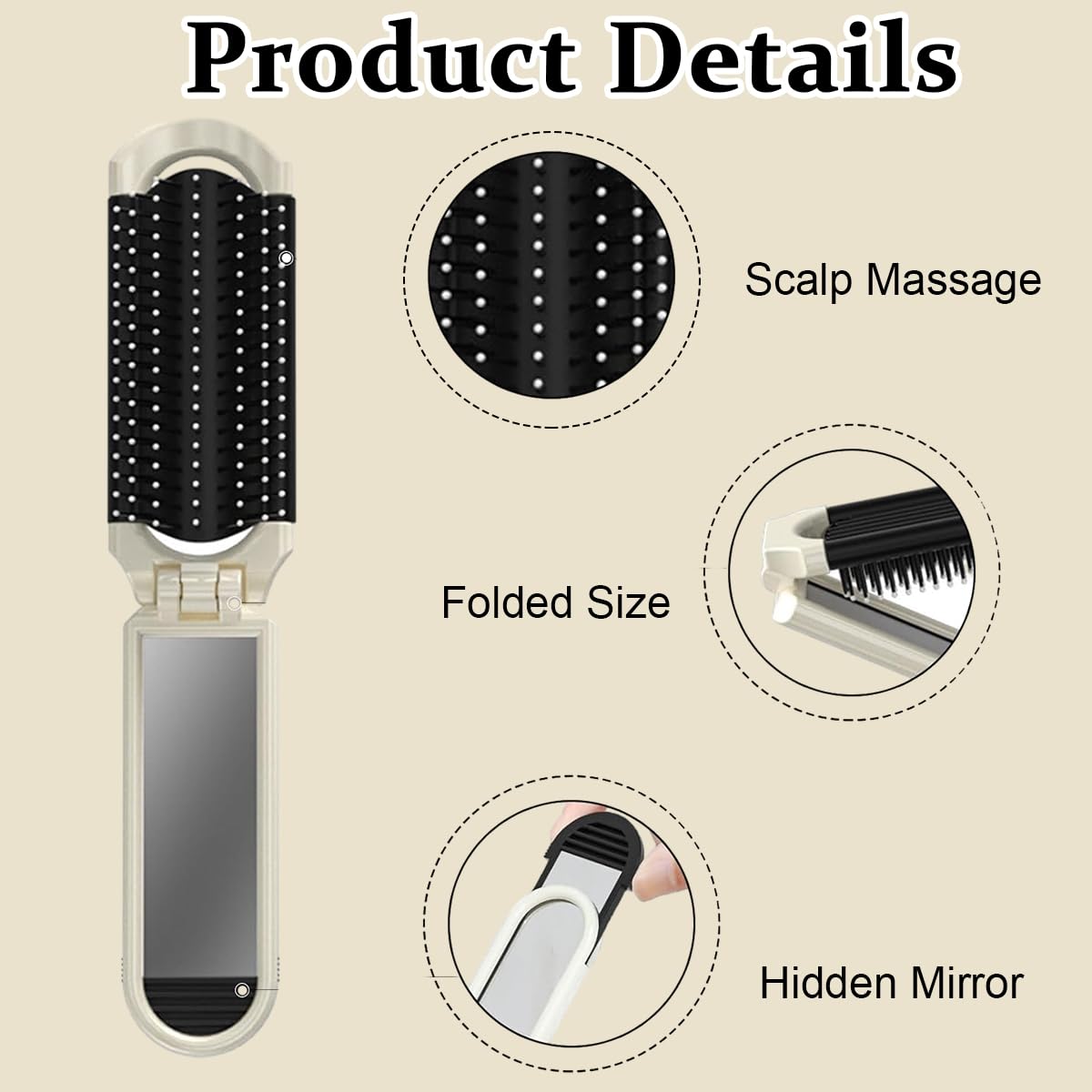 MAYCREATE Hair Brush with Mirror, Foldable Comb for Women, Cute Cartoon Portable Travel Hair Comb with Mirror, Folding Soft Bristles Hair Brush for Women Girls