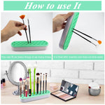 MAYCREATE Makeup Brush Organizer for Desktop Use with 60 Slots and Removable Silicone Plate | 21x5x3.5 cm Yellow Stand