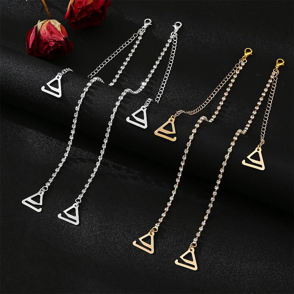 MAYCREATE Bra Straps for Women with Adjustable 16.5–17.7 in Crystal Beaded Chain | Silver and Gold