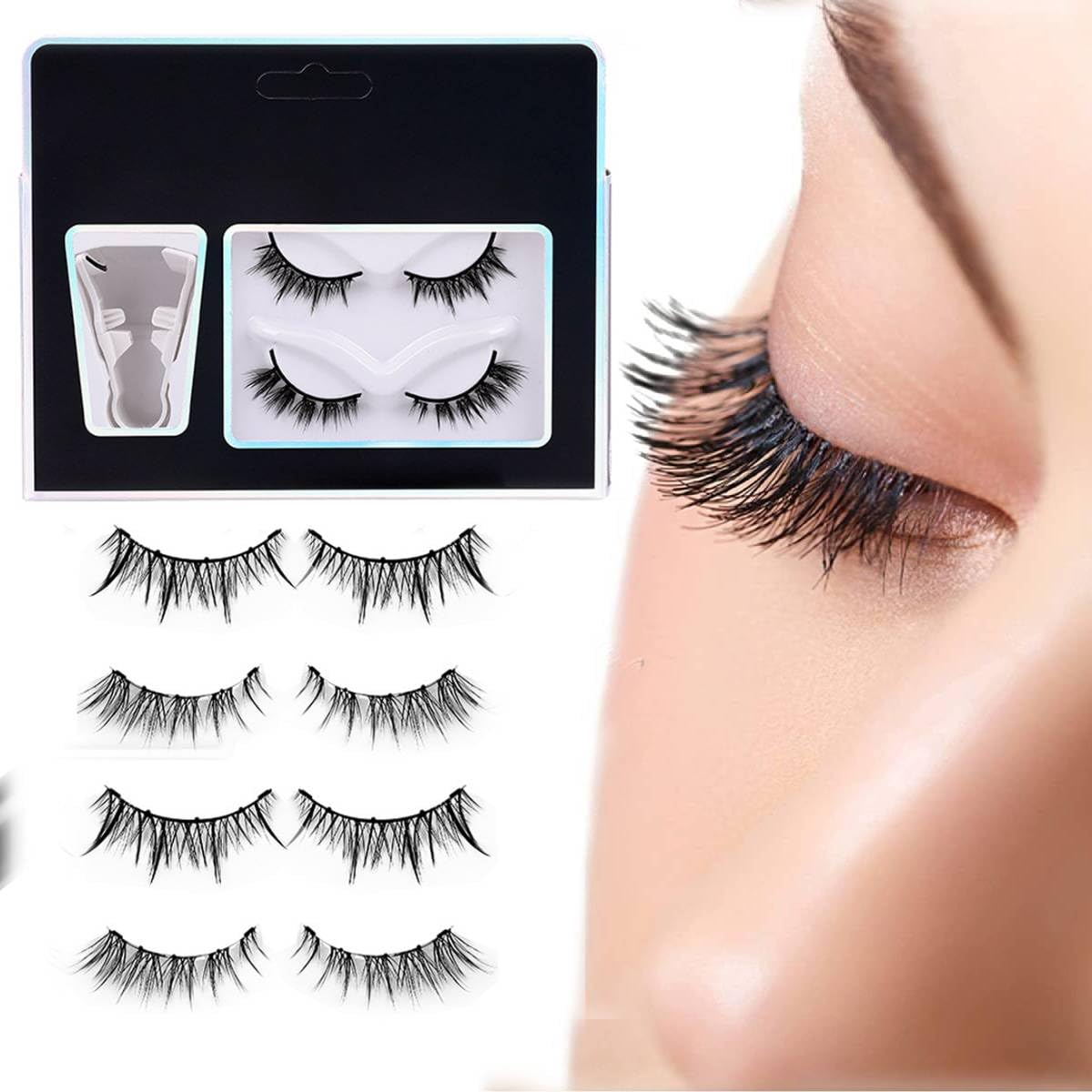 MAYCREATE Magnetic Eyelashes Kit with 2 Pairs and Applicator for Natural Look | Reusable No Glue Needed