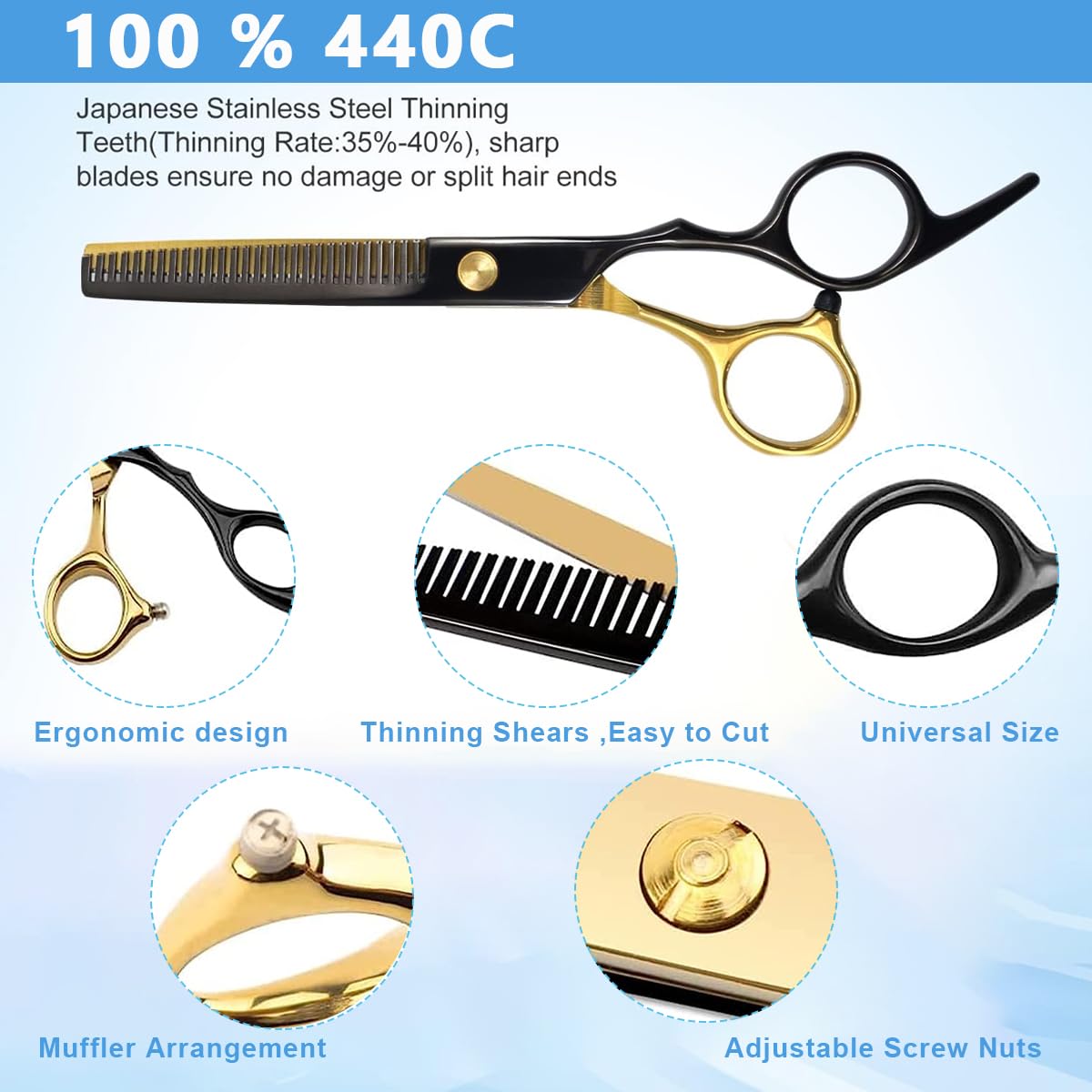 MAYCREATE Hair Cutting Scissors Kit for Home and Salon with 2 PCS Stainless Steel Shears