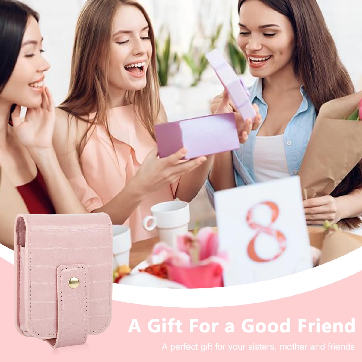 MAYCREATE Lipstick Travel Pouch for On the Go Touch Ups with Mirror 8x10cm PU Case