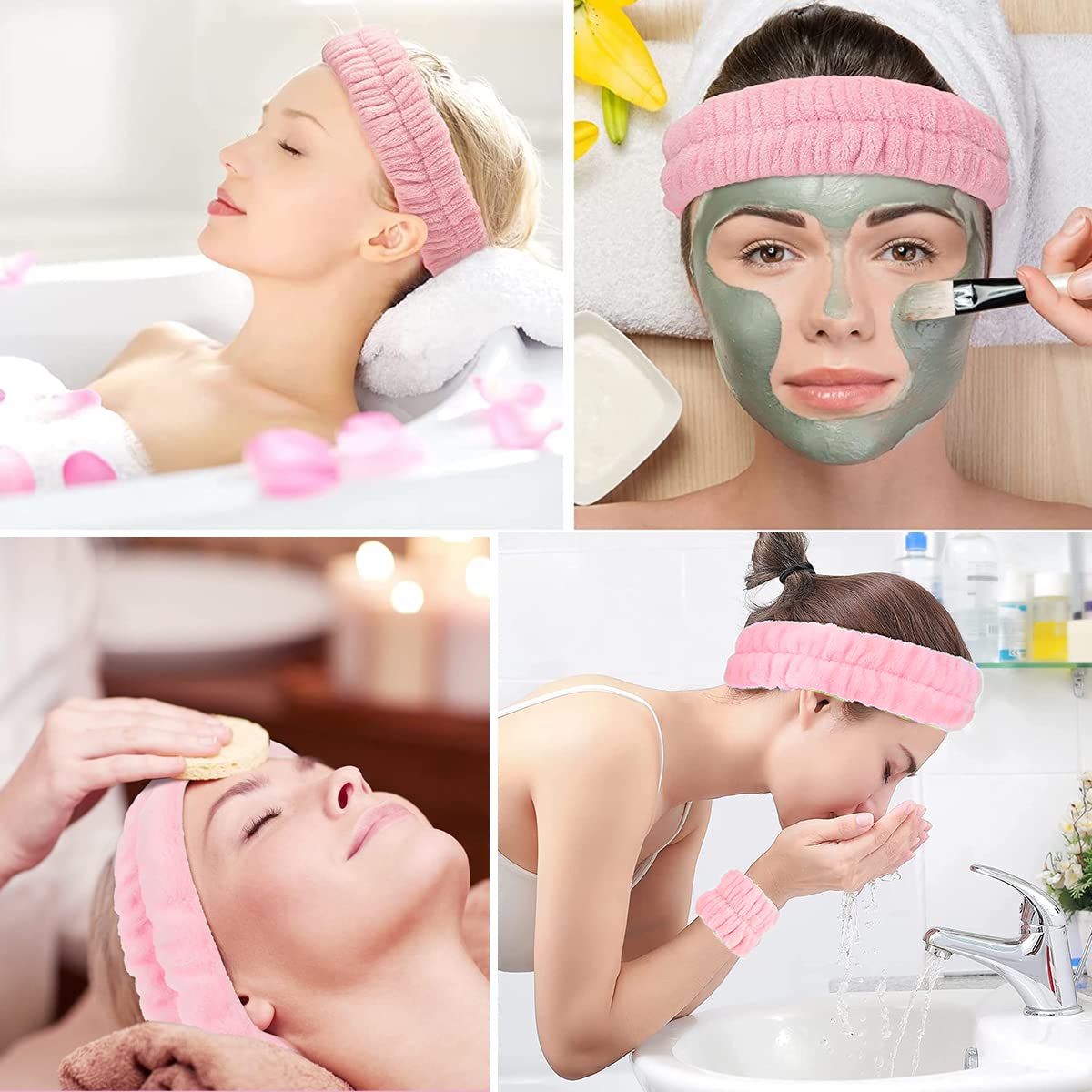 MAYCREATE Face Washing Headband Kit for Skincare and Makeup with Microfiber Fleece | 3Pcs Pink Set