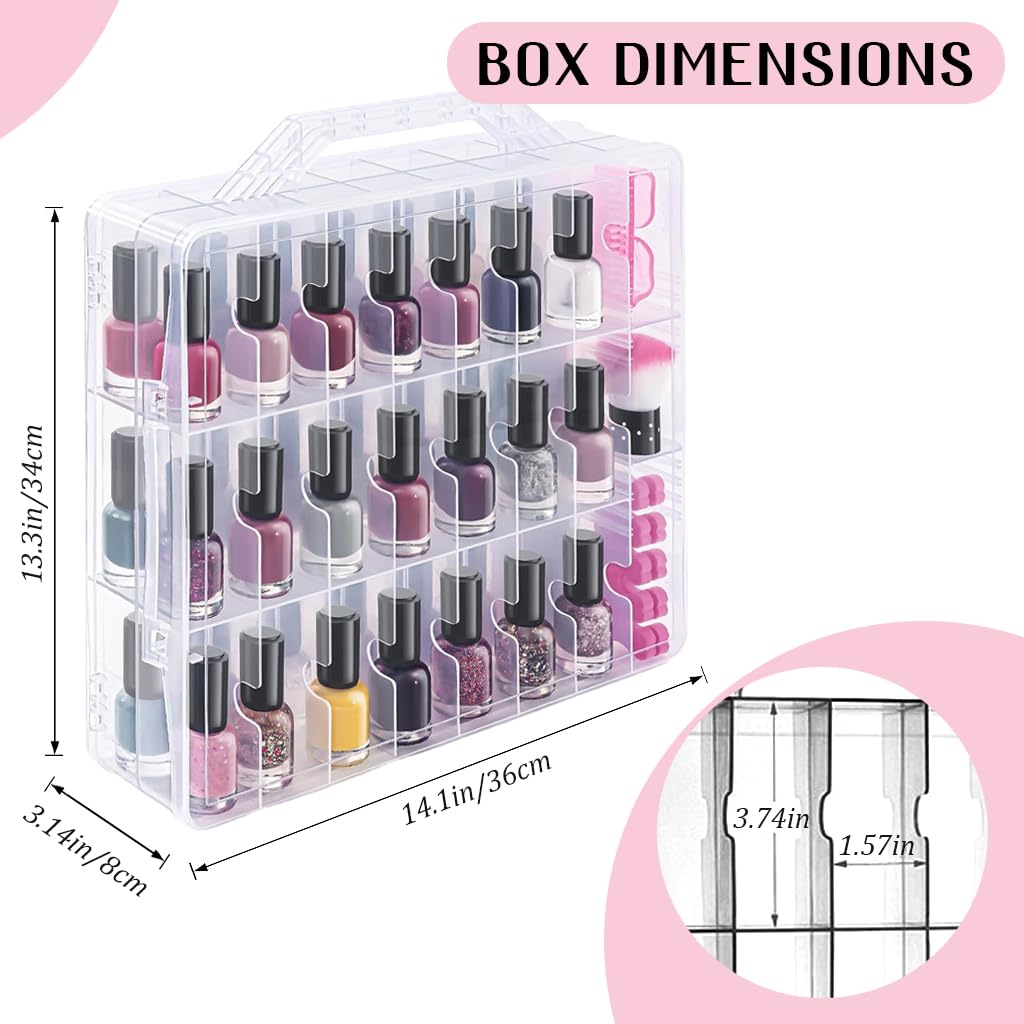 MAYCREATE Organizer Case for Makeup and Nail Polish with 48 Compartments and Clear Double Sided Lids