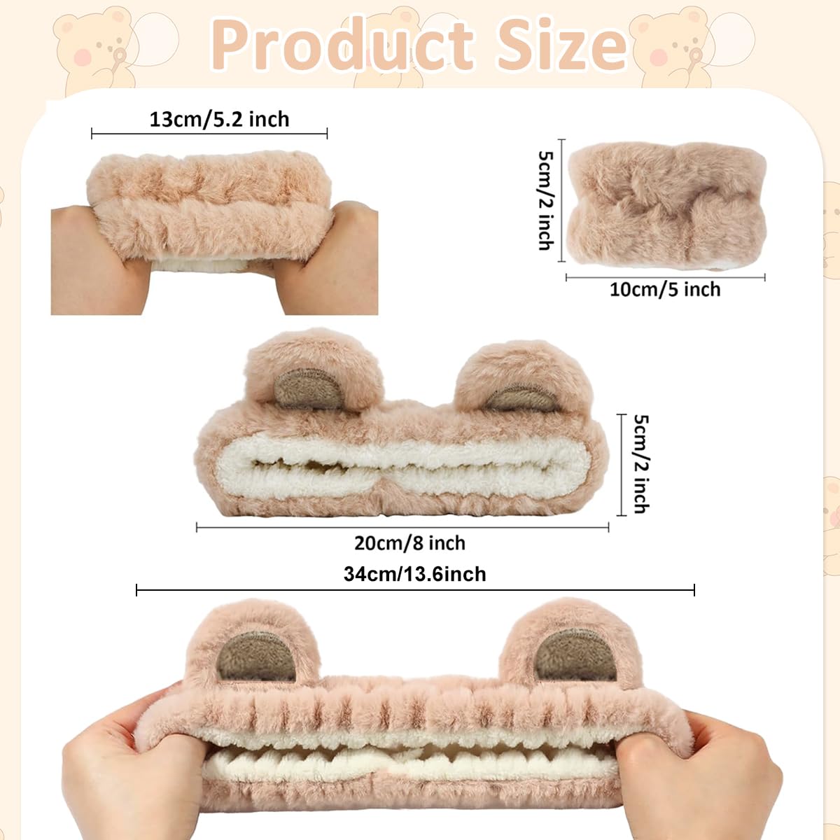 MAYCREATE Skincare Headband for Women & Wrist Band for Face Wash 3pcs Combo, Cute Facial Makeup Hair Band and Wrist Bands Towel, Bear Ears Face Wash Band Spa Headband for Women Girls