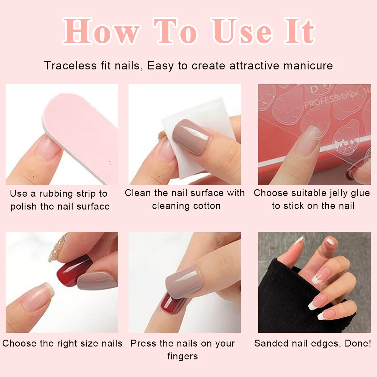 MAYCREATE 24Pcs Press on Nails Short Square Fake Nails Pink French Tip False Nails With Small Floral Designs Glossy Full Cover Stick on Nails Acrylic Artificial Nails for Women