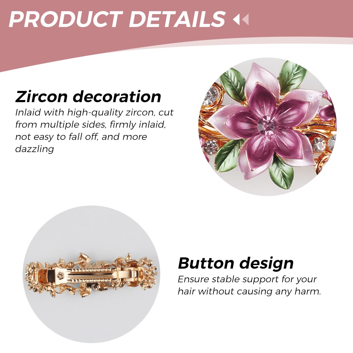 MAYCREATE Barrette Hair Clips for Women, Luxurious Flower Spring Hair Clip, Stylish Metal Crystal Hair Barrettes Accessories Ponytail Holder for Daily, Mothers Day Gift