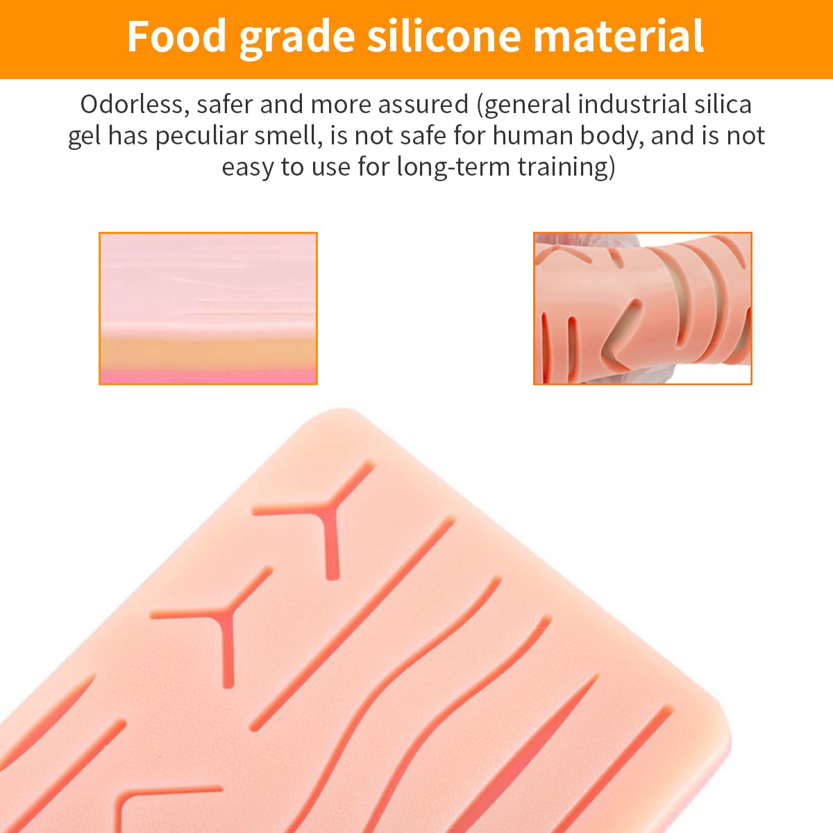 MAYCREATE Skin Pad for Stitching Practice with 14 Pre Cut Wounds 17×12×1.2cm Silicone | for Medical Students and Nurses