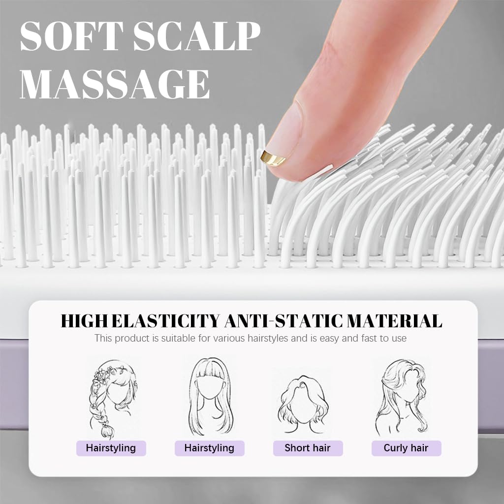 MAYCREATE Hair Brush for Travel and Styling with Retractable Self Cleaning Bristles | Anti Static Scalp Massager