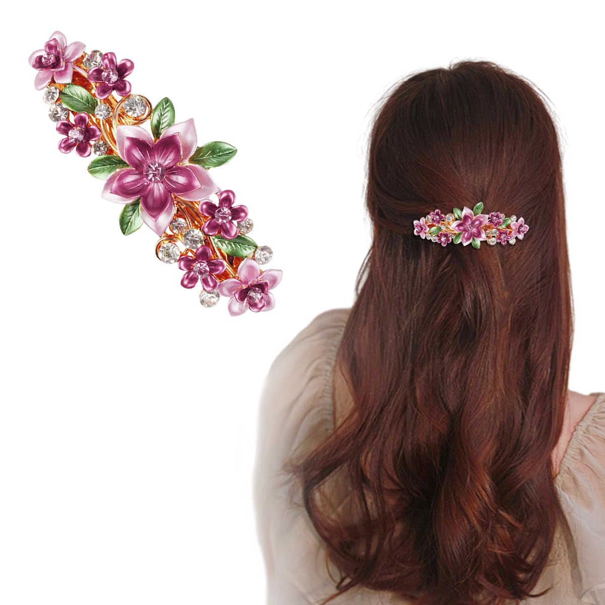 MAYCREATE Barrette Hair Clips for Women, Luxurious Flower Spring Hair Clip, Stylish Metal Crystal Hair Barrettes Accessories Ponytail Holder for Daily, Mothers Day Gift