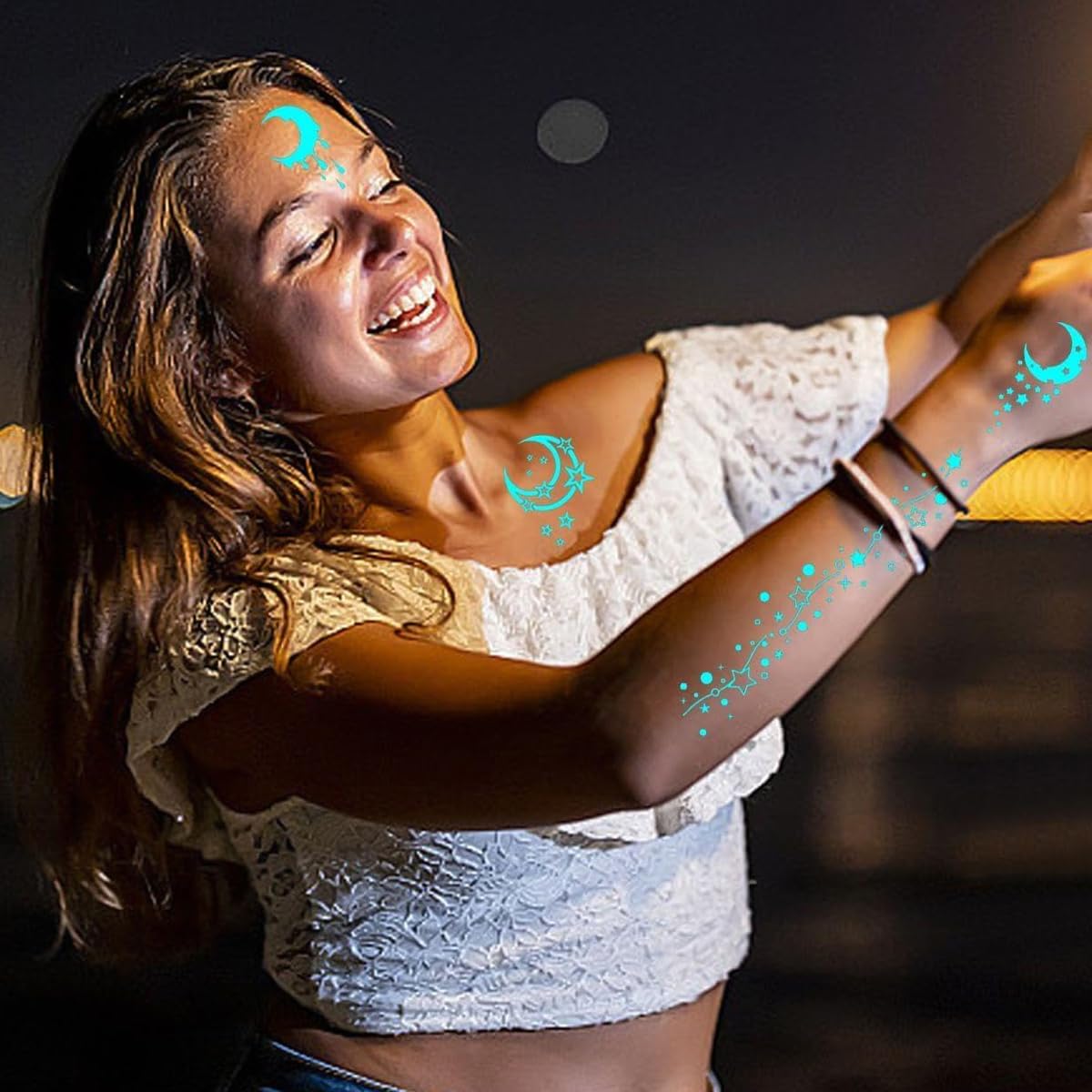 MAYCREATE Temporary Tattoos for Women with 4 Sheets Glow in the Dark Designs | Waterproof Party Stickers