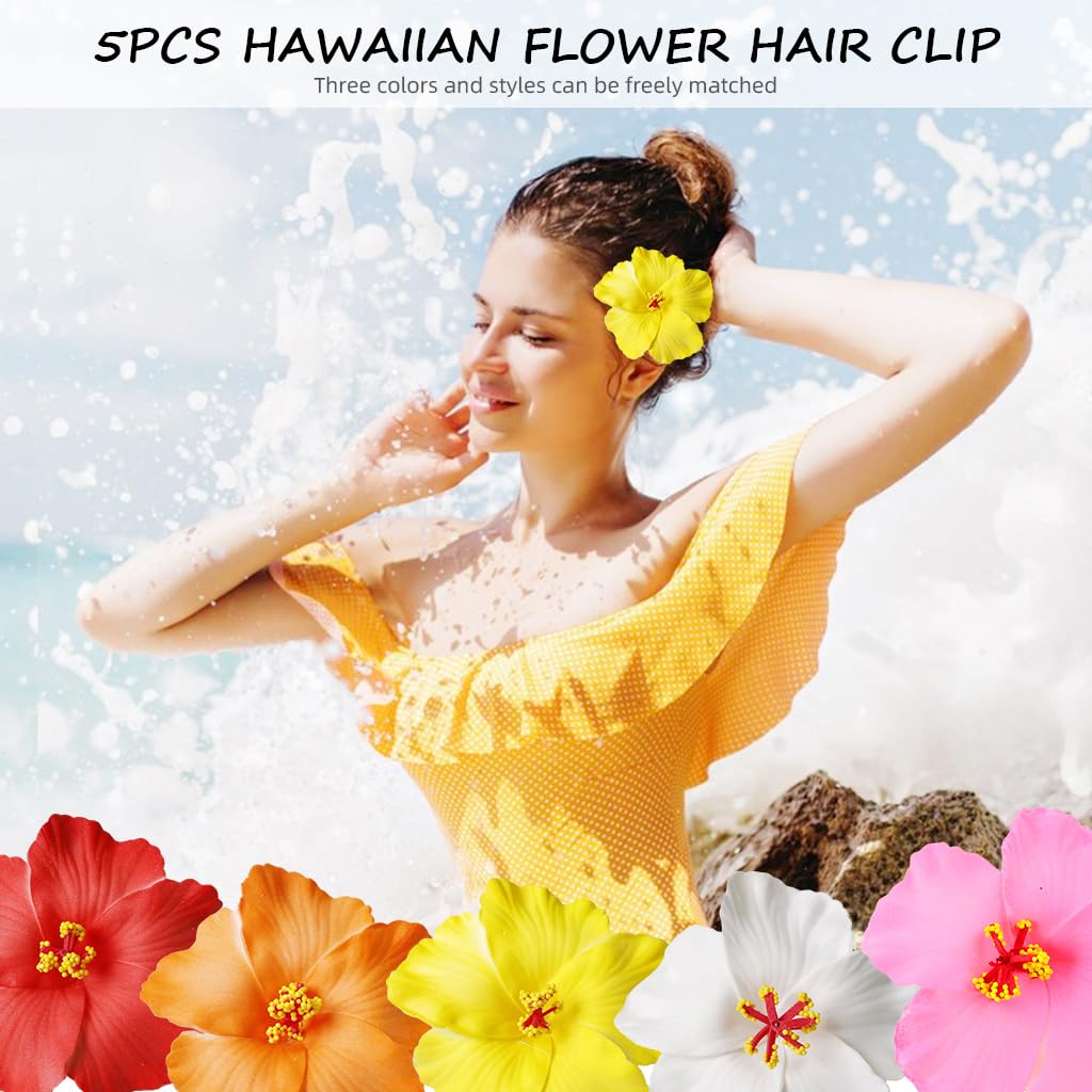 MAYCREATE Flower Hair Clips for Women featuring 5pcs 3.7 in Fabric Blooms | Beach Styling Accessory