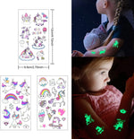MAYCREATE Waterproof Cartoon Temporary Tattoo Stickers 20 Sheets with Glow Effect for Kids | Unicorn Mermaid Dinosaur Party Gift