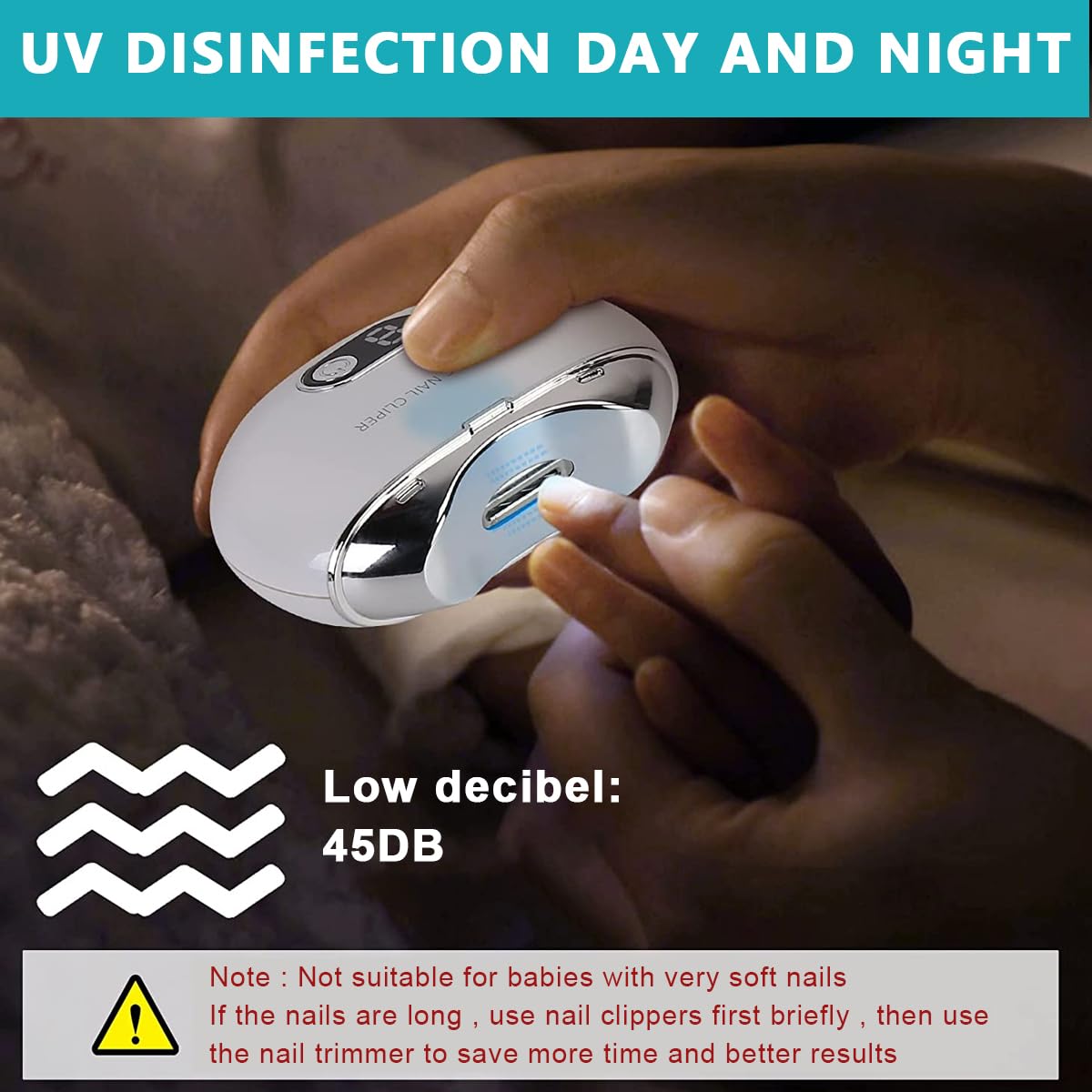 MAYCREATE Electric Nail Clipper with UV Light, USB Rechargeable Electric Nail Clipper with 3 Speeds Anti-splash Electric Nail Trimmer with Nail Dust Bin for Safe Electric Nail Clipper for Baby