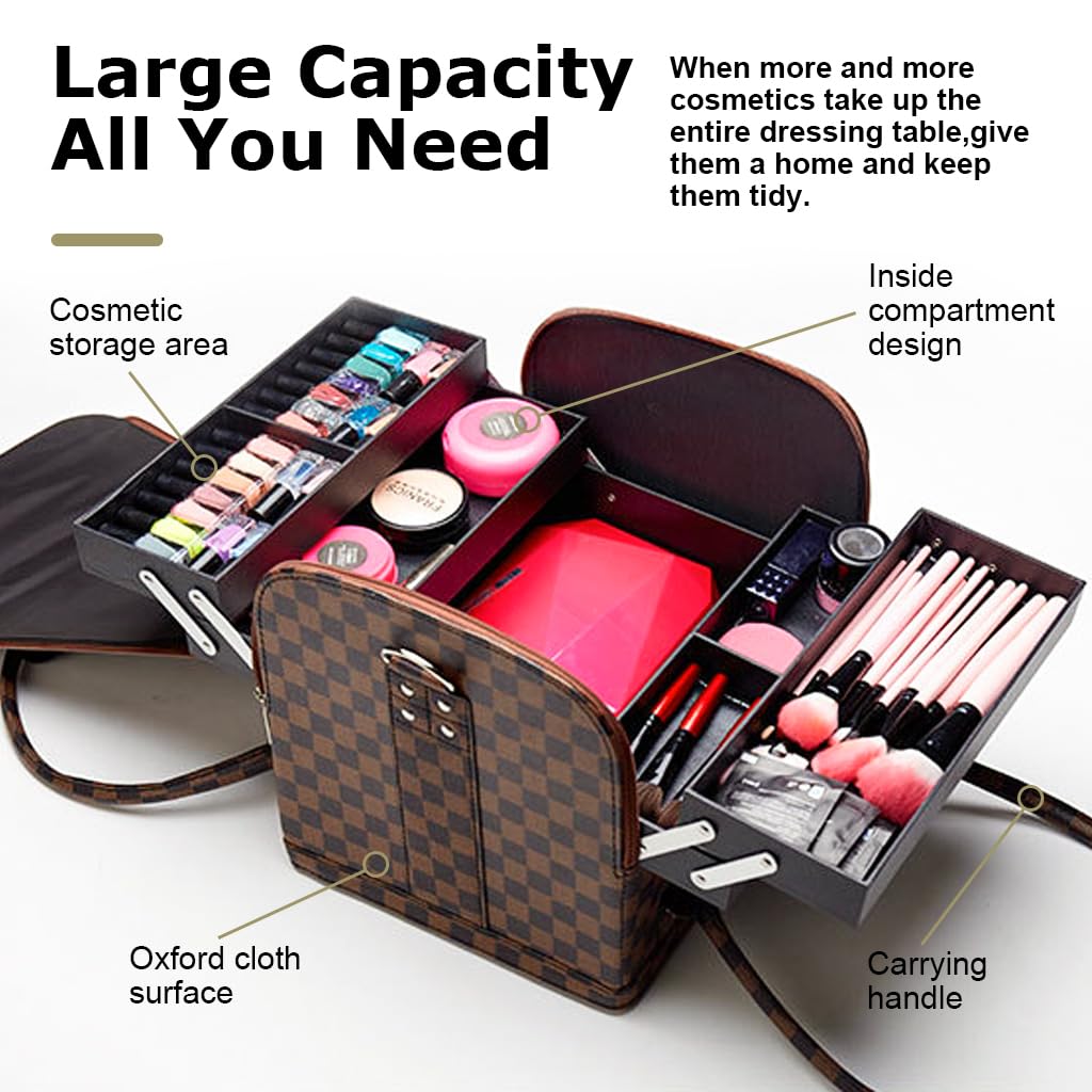 MAYCREATE Makeup Carrying Suitcase Stylish Leather Print Large Makeup Organizer Bag Suitcase Vanity Box Makeup Tools Box Travel Makeup Organizer for Makeup Artist, Professional, Makeup Students