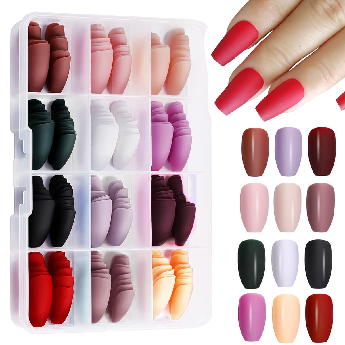 MAYCREATE Press on Nails Set for DIY Nail Art with 12 Colors 288pcs ABS Almond Tips | Women
