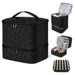 MAYCREATE Travel Nail Polish Organizer Bag for 30 Bottles with Double Layer PU Design | Portable Cosmetic Storage for Travel