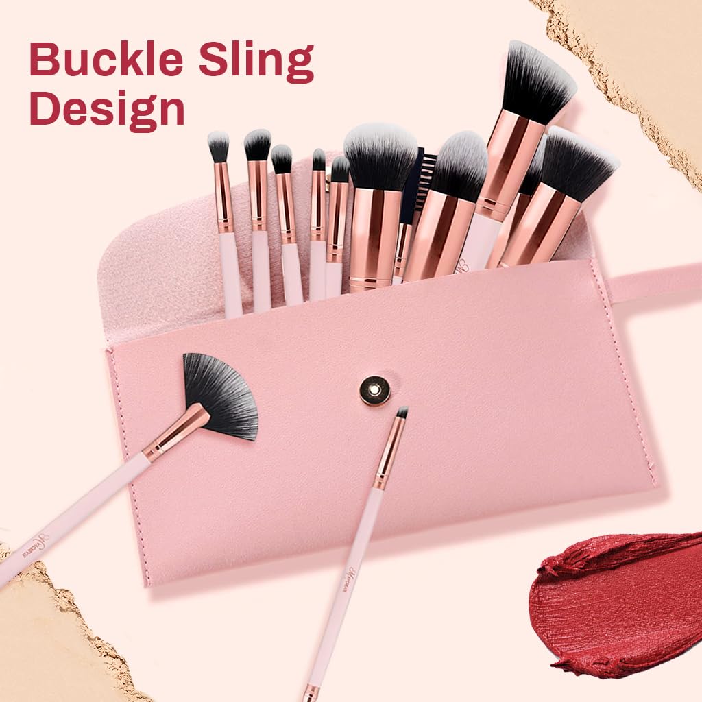 MAYCREATE Makeup Brush Set Professional 16PCS with Storage Pouch Brush Sets in Makeup Premium Makeup Brushes Kit with Eyebrow Razor & Sponge Puff for Beginners Makeup Artists Students (Pink)