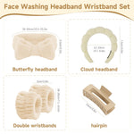MAYCREATE Face Wash Hair Bands for Women with Coral Velvet Wristbands and Bow Headband | 5pcs Skincare Set