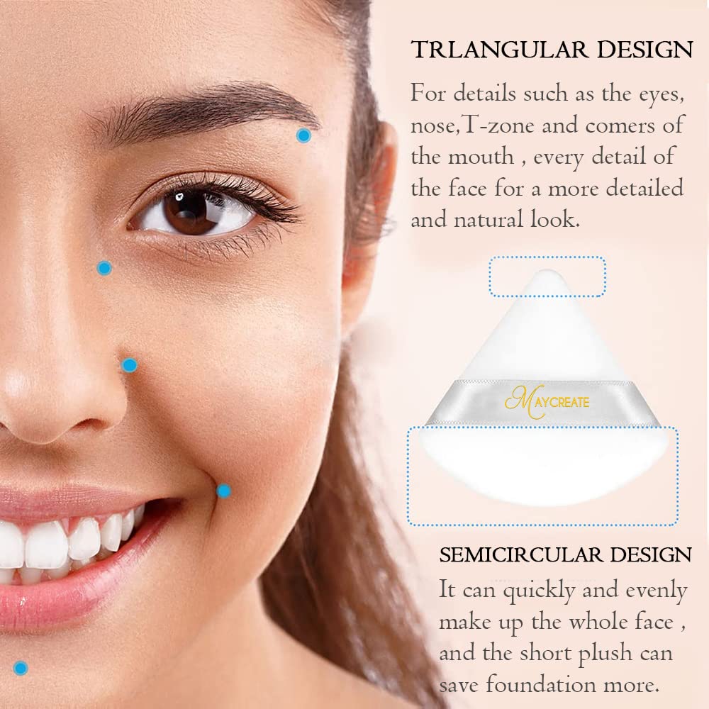 MAYCREATE 2pcs Triangle Powder Puff For Women Makeup Sponge puff Face Dry Wet Makeup Puff for Loose Powder Body Powder, Cotton Cosmetic Sponge for Contouring, Under Eyes and Corners