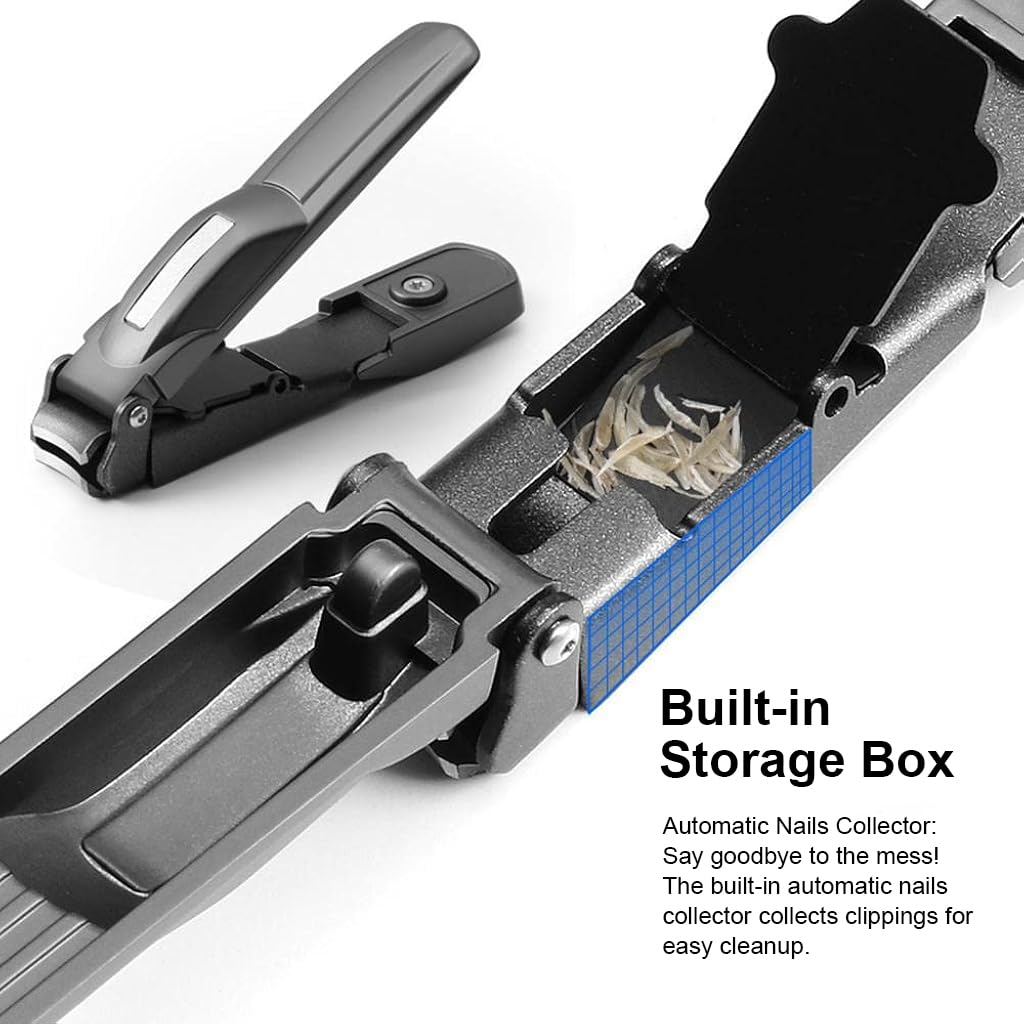 MAYCREATE Nail Cutter Set for Home and Travel with Wide Jaw and Nail Collection Bin | Stainless Steel Clippers and File in Storage Case