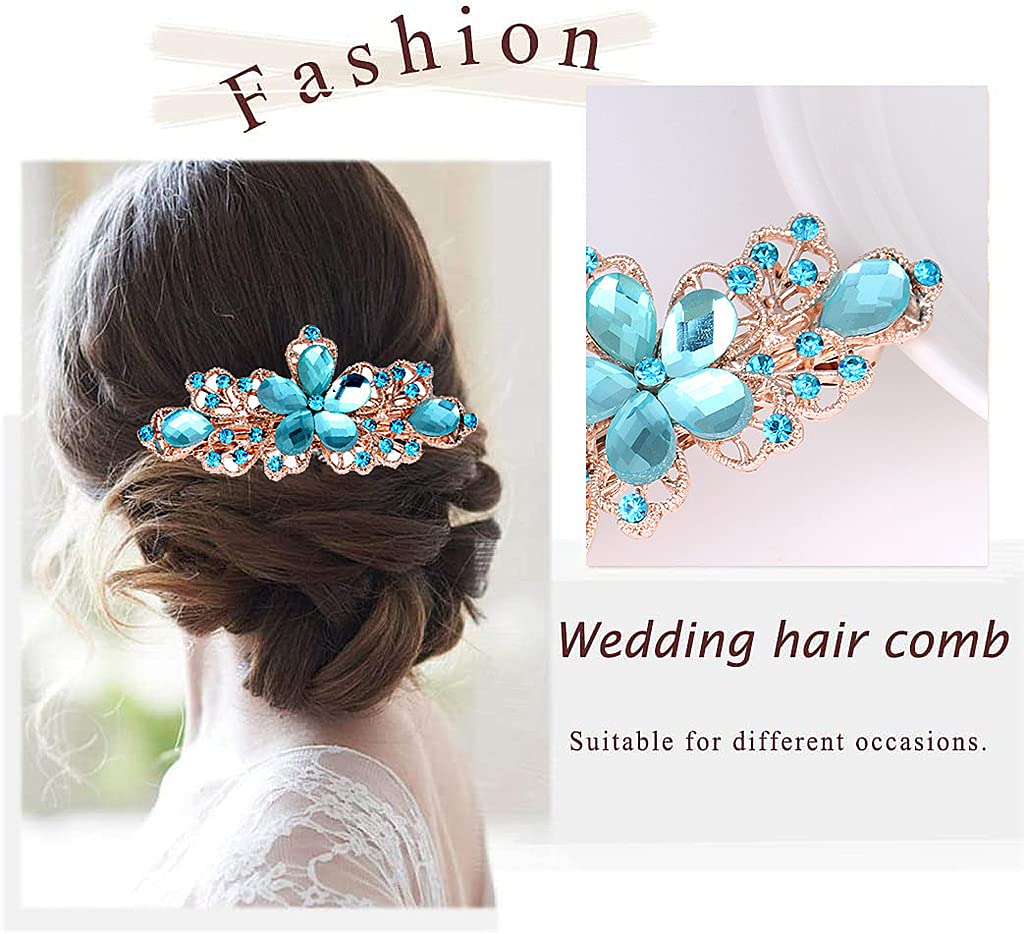 MAYCREATE Hair Clips for Women with Rhinestone Flower Design 3 Pcs 6.5×2.5 cm | Alloy Barrettes for Girls
