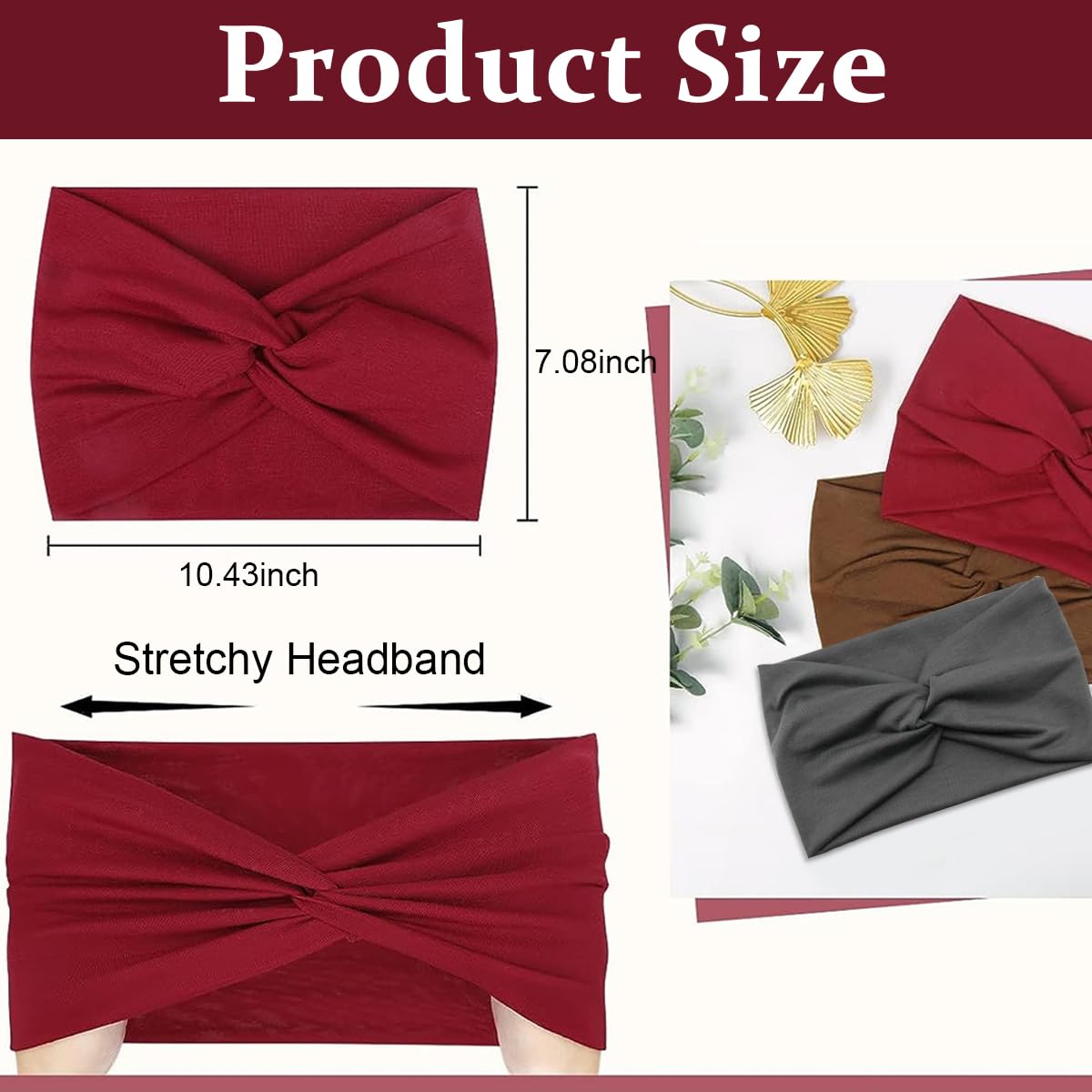 MAYCREATE Wide Hair Band for Women featuring Twisted Knots and 10.43×7.08 in Design | Soft Dacron Stretchy Headbands for Yoga and Makeup